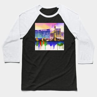 Las Vegas Skyline Ai Art Watercolor Baseball T-Shirt